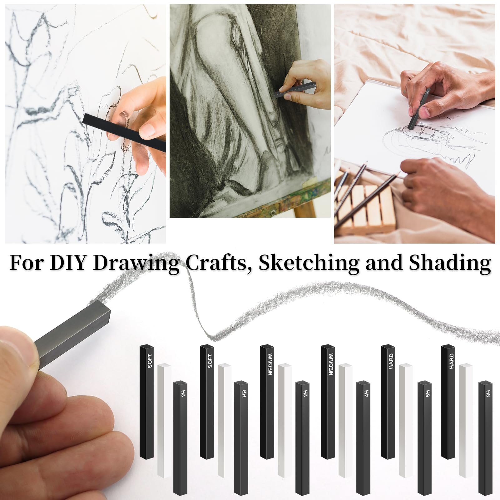 Set 18 Pennelli A Carbone Compresso Per Disegno E Schizzi - Nero E Bianco