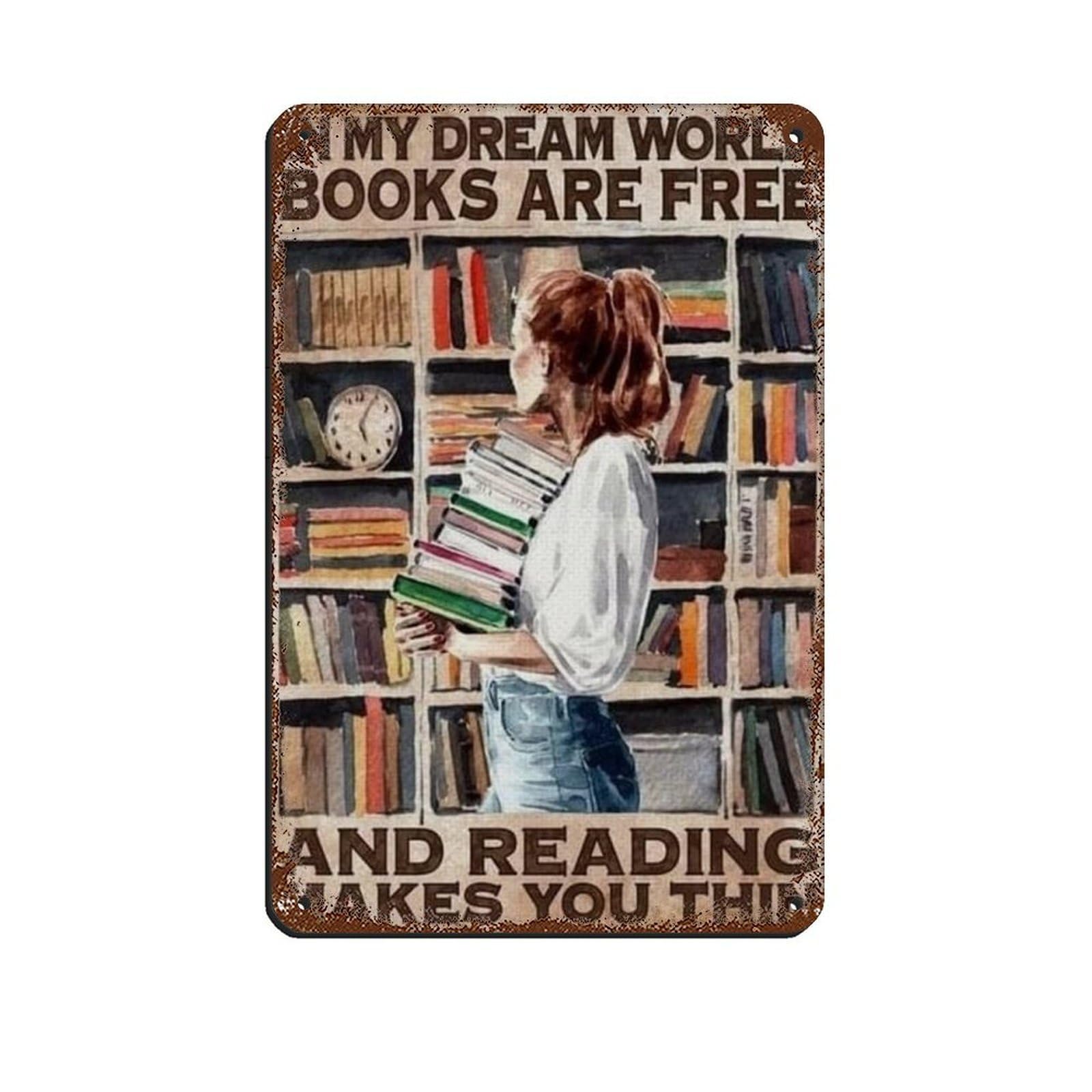 Girls Poster, Girl And Book Lover Tin Sign Vintage Metal Pub Club Cafe Bar Home Wall Art Decoration Poster Retro 8x12inch(20x30cm)