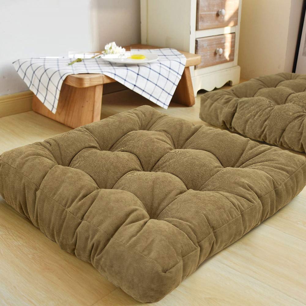 HIGOGOGO Floor Pillow, Square Meditation Pillow for Seating on Floor Solid Thick Tufted Seat Cushion Meditation Cushion for Yoga Living Room Sofa Balcony Outdoor(Olive Green,55x55cm)
