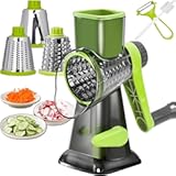 Cheese Grater Rotary Cheese Grater,Versatile Cheese Shredder,Blades for Shredding, Grating, Slicing,Cheese Shredder with Suction Base and Cleaning Brush Kitchen Gift (green)