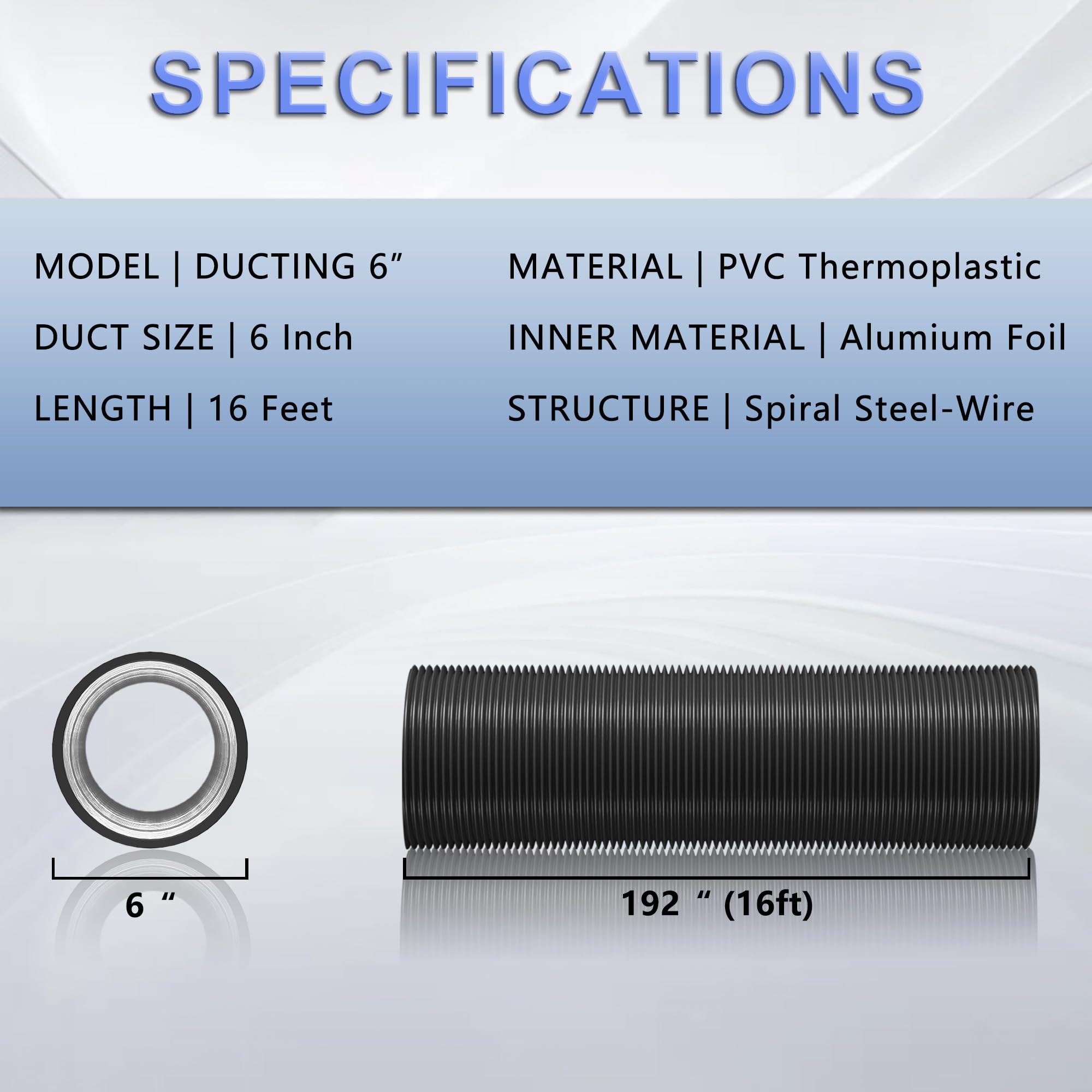 Snapklik.com : 6 Inch Flexible Ducting Hose 16 Feet Black Aluminum ...