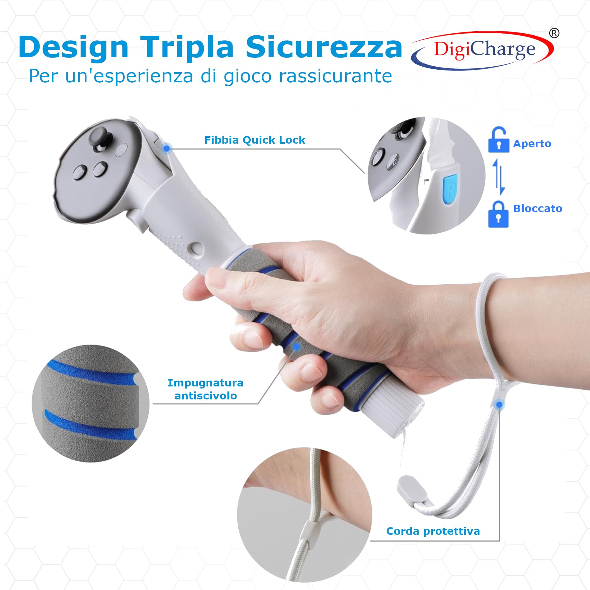 Digicharge Attacco maniglia 3 in 1 compatibile con accessori Meta Quest 3S / 3S Xbox ed/Quest 3 Oculus, maniglie Beat Saber Bastoni, impugnatura di estensione per controller VR Gorilla Tag Golf Club