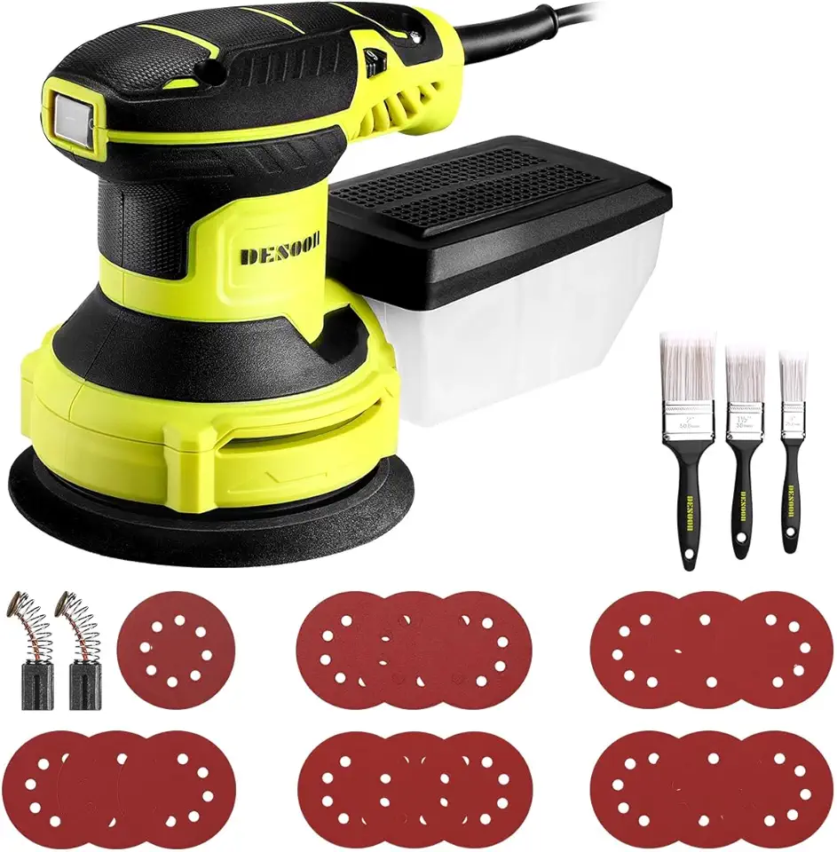 Lixadeira Roto Profissional 350W Orbital Elétrica Lixamento 220V com Coletor de Pó Removível 3 escovas Velocidade Variável 125mm para Lixamento em Madeira e Metal