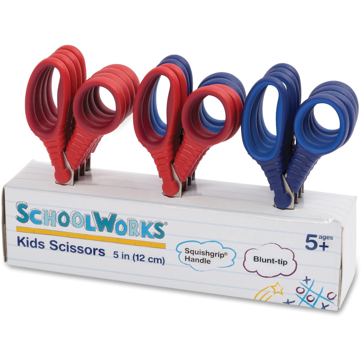 Schoolworks 5" Scissors for Kids Ages 4-7 (12-Pack), Blunt-Tip Scissors for Kids, Back to School Supplies, Red and Blue