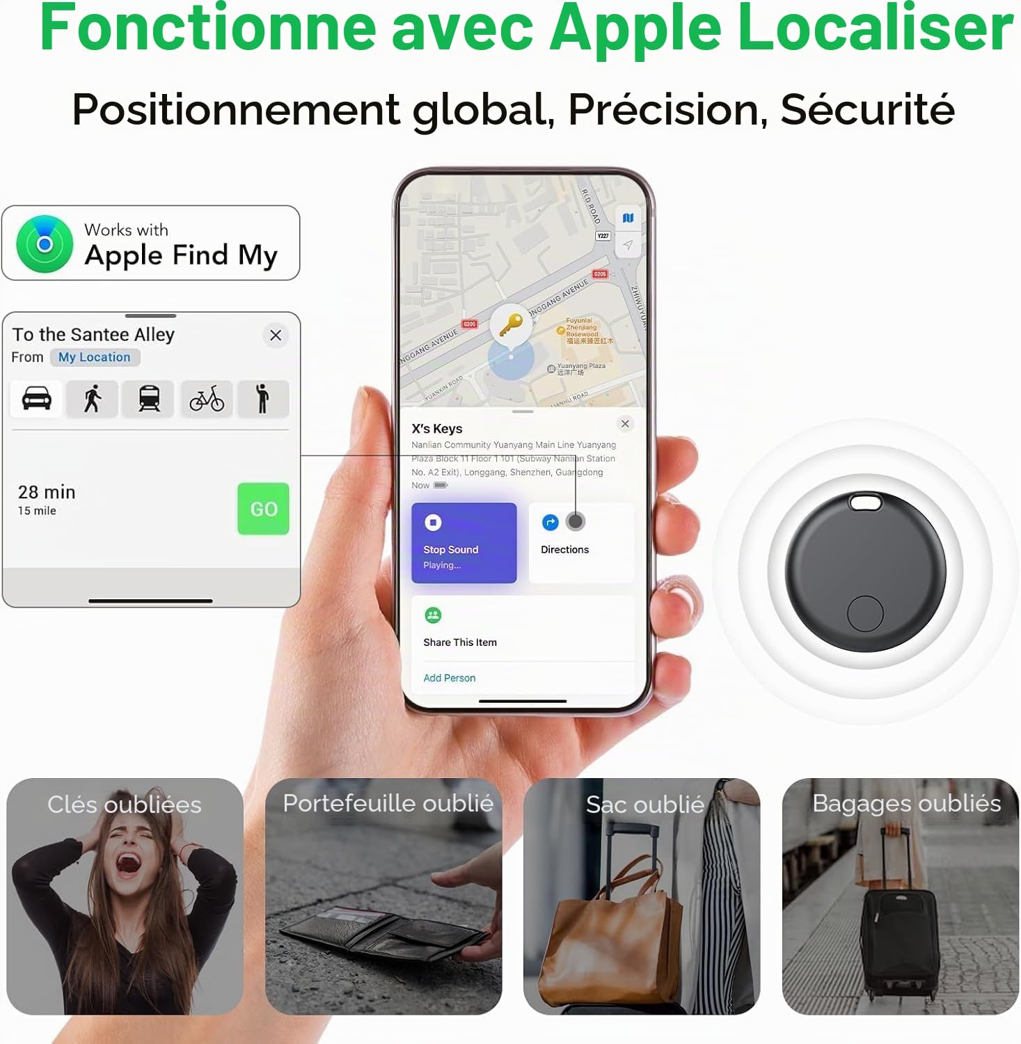Smart Air Traceur Tag, Apple Traceur Lot de 4, Localiser Fonctionne avec Apple Find My(Uniquement iOS), Batterie Durée de Vie d'un an, Localisateur de Clés/Portefeuilles/Valises/Sac à Dos