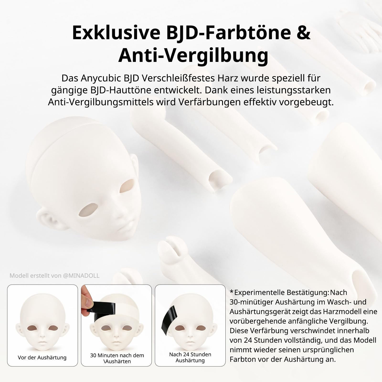 Anycubic BJD Wear-Resistant 3D Drucker Harz, Authentische BJD Hautfarben, Anti-Vergilbung & Kratzfestes UV-Resin für Kugelgelenkpuppen, Hohe Präzision & Einfaches Makeup (Mia Pink, 1 kg)