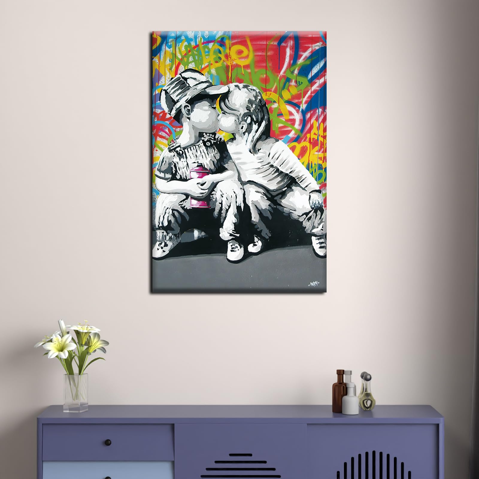 Amazon.co.jp: Banksy アートパネル 1枚 飾り絵 バンクシー 花束