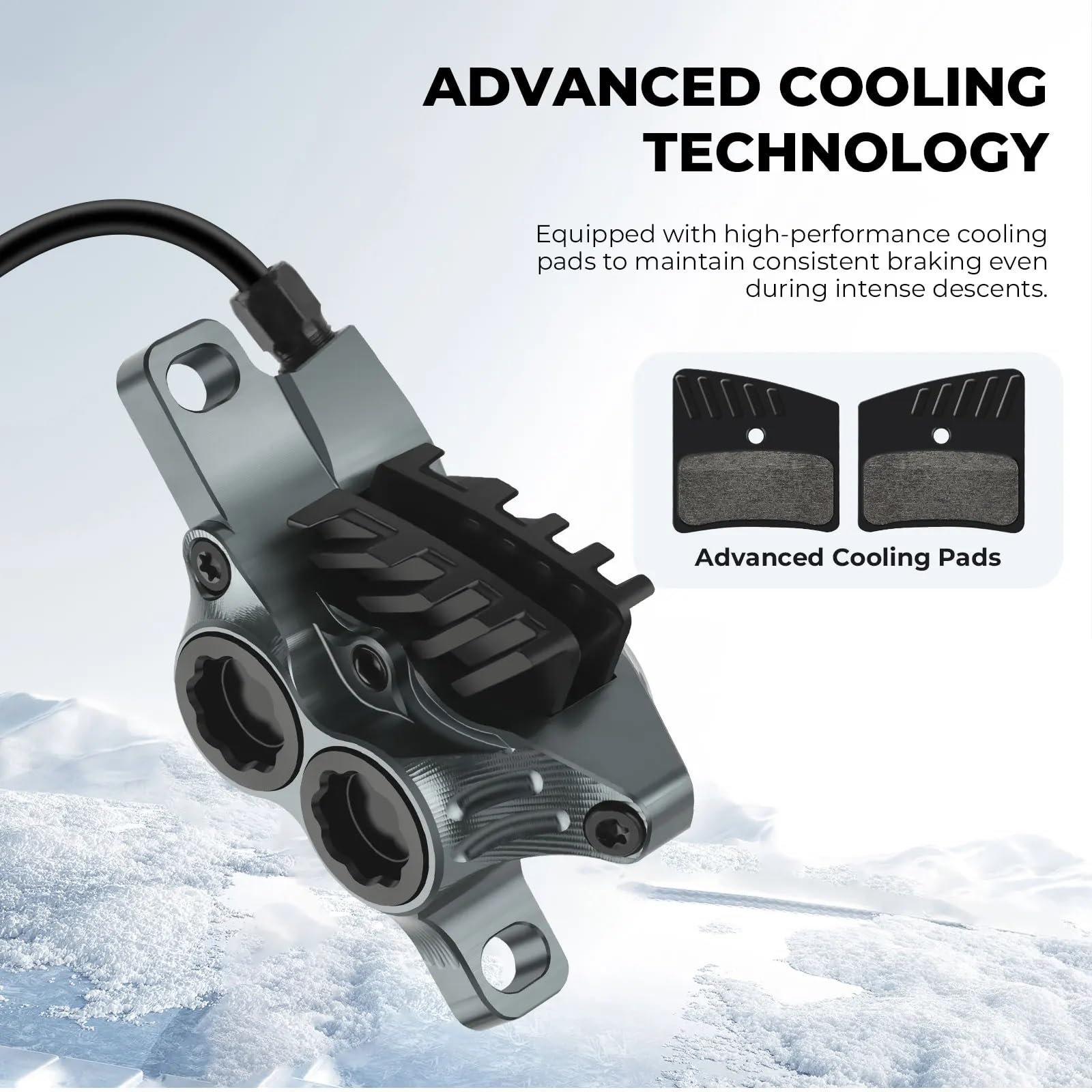 Freno de Tambor para Bicicleta Freno de Disco hidráulico de 2 Cuatro pistones para Bicicleta MTB, Almohadillas de refrigeración de 850mm y 1600mm, presión de Aceite de 4 pistones