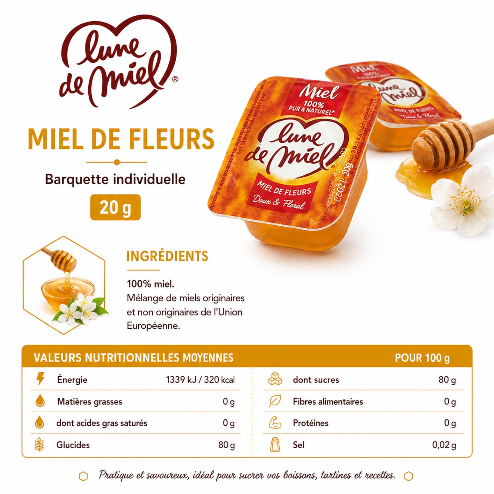 60 Barquettes LE BERGER DES FRUITS/NUT/LUNE DE MIEL | Assortiment de 12 Miel + 24 Pâtes à tartiner + 24 confitures assorties : Pêche, Fraise, Prune, Abricot en Portions Individuelles