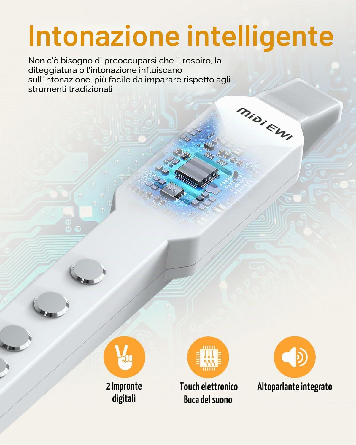 Strumento a fiato digitale, strumento elettrico a fiato bianco, supporta Bluetooth MIDI, strumento a fiato elettronico con ugello rimovibile e cavo di alimentazione, 10 suoni integrati per