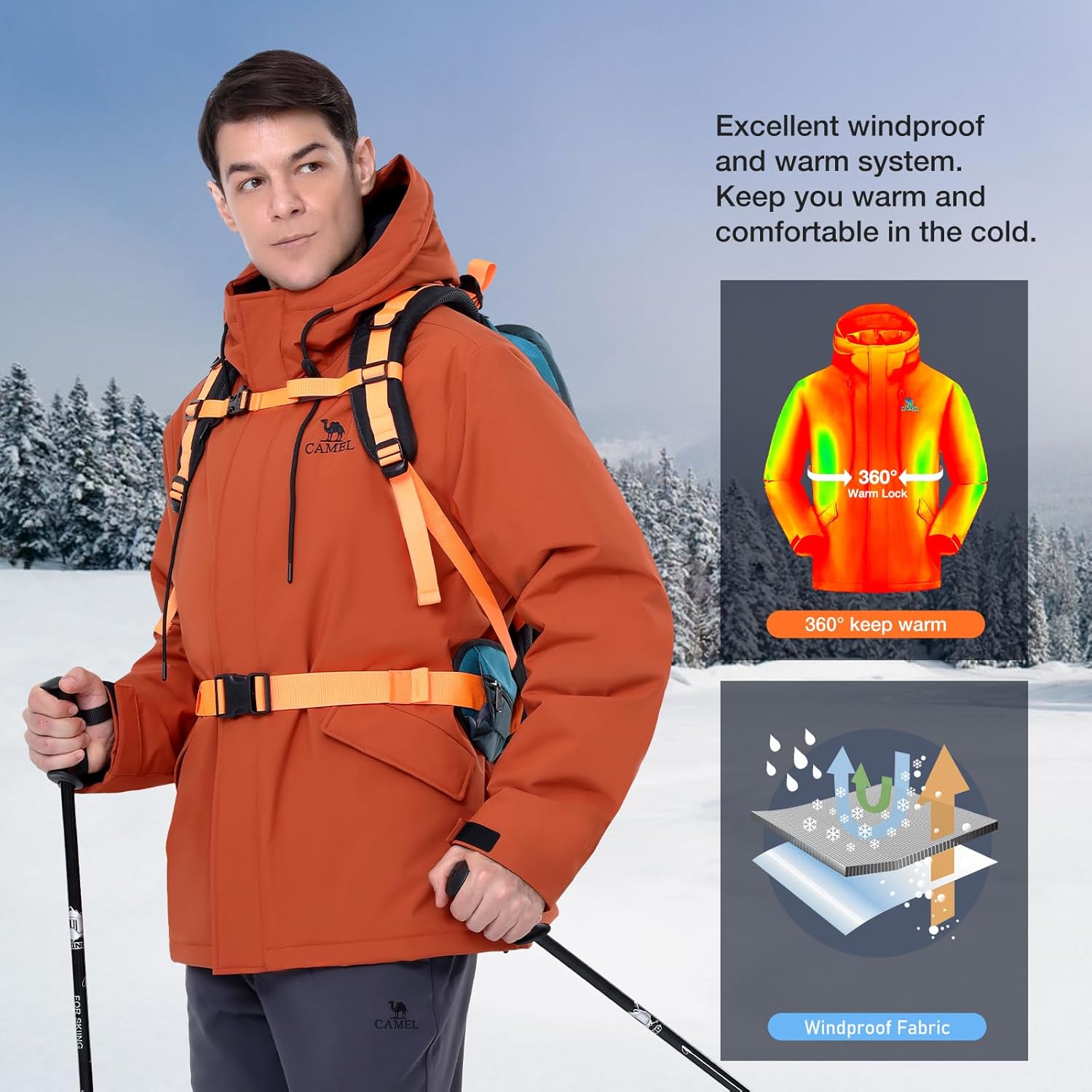 CAMELSPORTS Men's Insulated Parka, Warm Puffy Hooded Jacket for Ski, Hiking and Outdoor Adventures, Water & Wind Resistant
