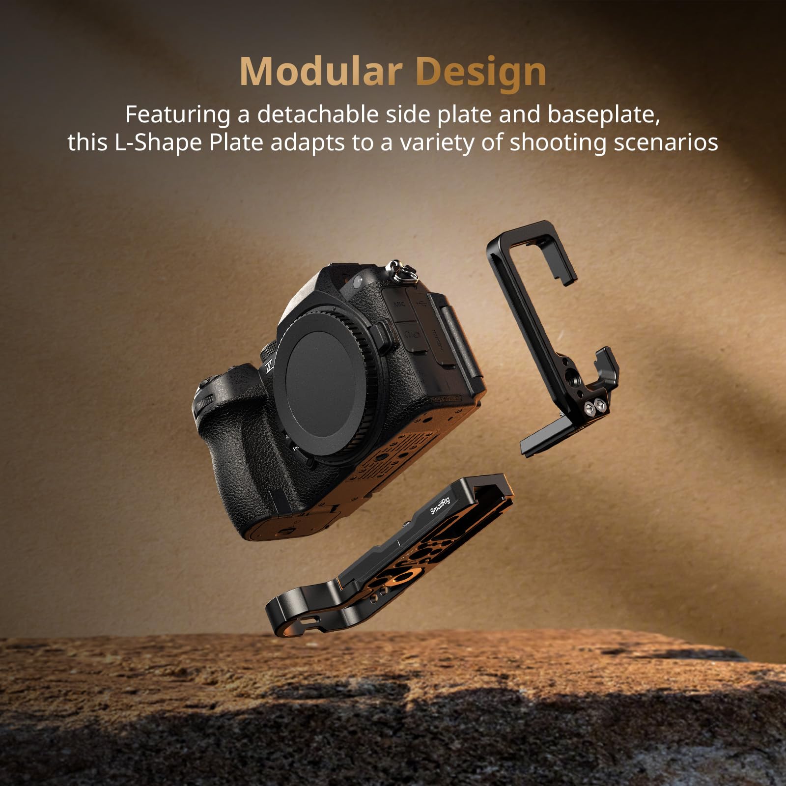 SMALLRIG Supporto L per Nikon Z5 II, Z5, Z6, Z6II, Z7, Z7II, piastra L ARCA-Swiss, interfaccia QD, fori 1/4"-20, attacco flash, fessure cinghia - 5256