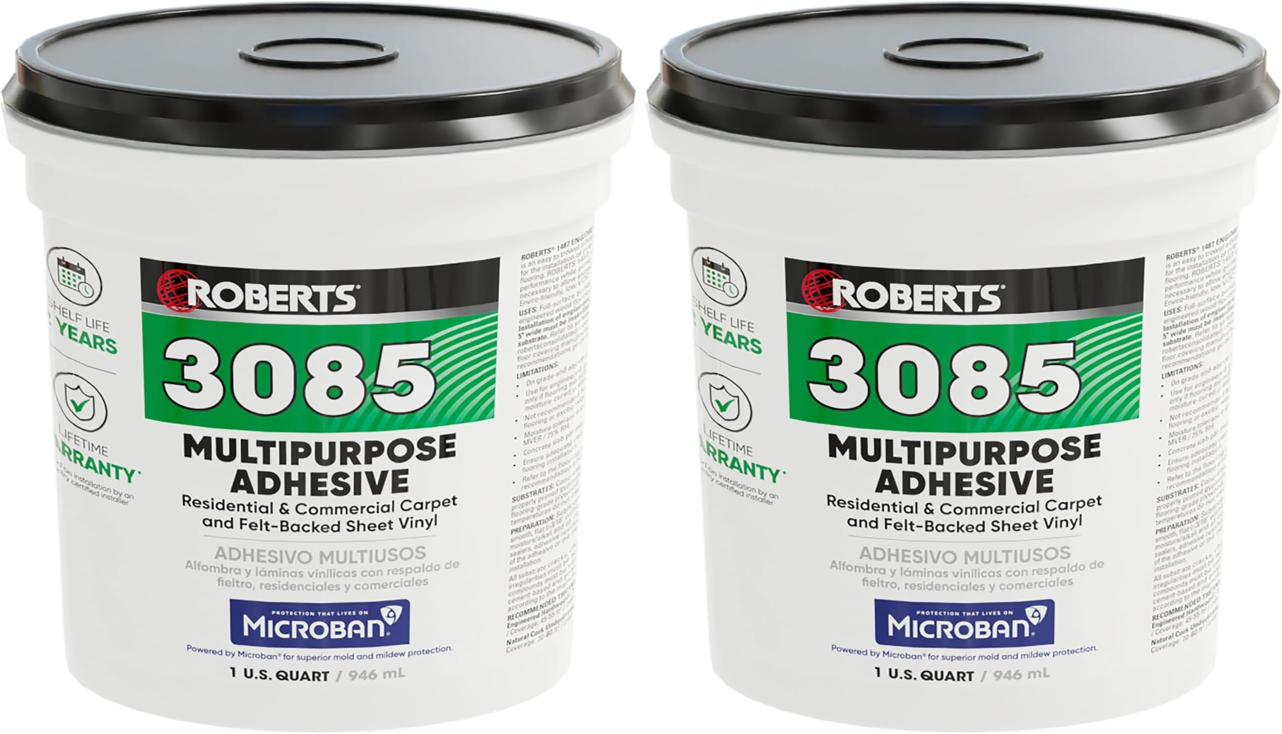 3085-0 Multipurpose Carpet and Felt Back Vinyl Adhesive, 1 Quart, Beige (Pack of 2)