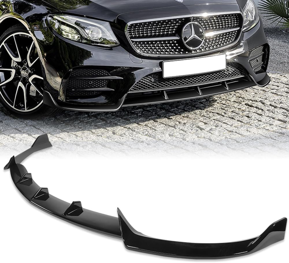 Q1-TECH, 9PCS Front Bumper Lip & Side Skirt Extensions Diffuser Compatible with 2017-2020 Mercedes-Benz E-Class E43 AMG E200 E250 E300 E350 E400 E450 W213, Front Lip Spoiler Splitter (Painted Black)