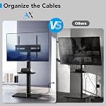 AX WABER Floor TV Stand with Power Outlet& Shelf, Universal TV Stand Mount for 27-65 inch TV up to 88lbs, 70 Degree Swivel 9 Level Height Adjustable with Tempered Glass Base for Bedroom, Office Black
