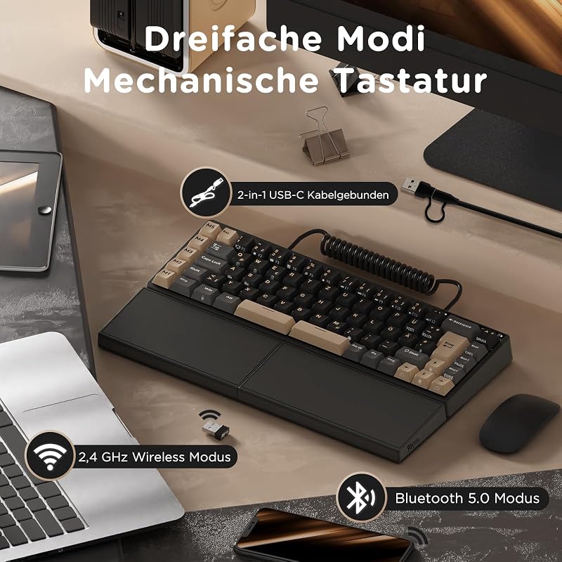 RK ROYAL KLUDGE S70 Wireless Mechanikus Gamer Billentyűzet Split Ergonomikus QWERTZ RGB