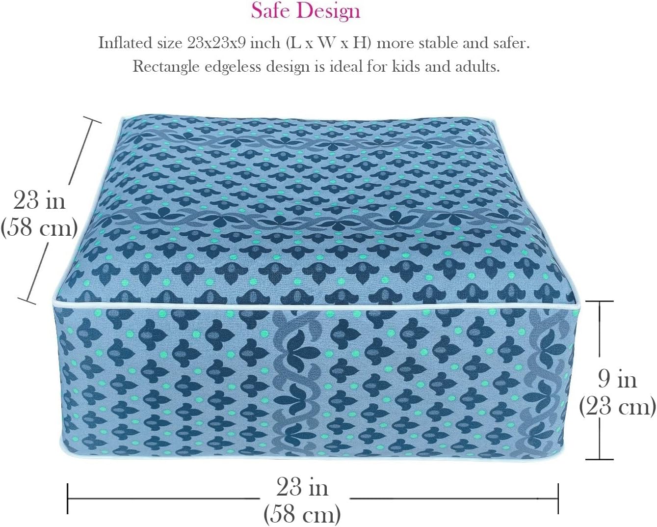 Outdoor Inflatable Footstool Ottoman Cover Blue Square 23x9 Inch Patio Foot Stools and Ottomans Cover Only