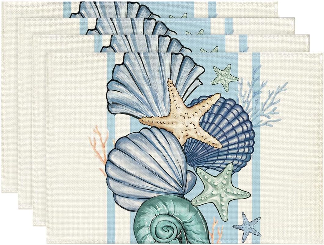 Sea Place Mats Beach Theme,Doupoo Heat Resistant Coastal Placemats for Dining Table