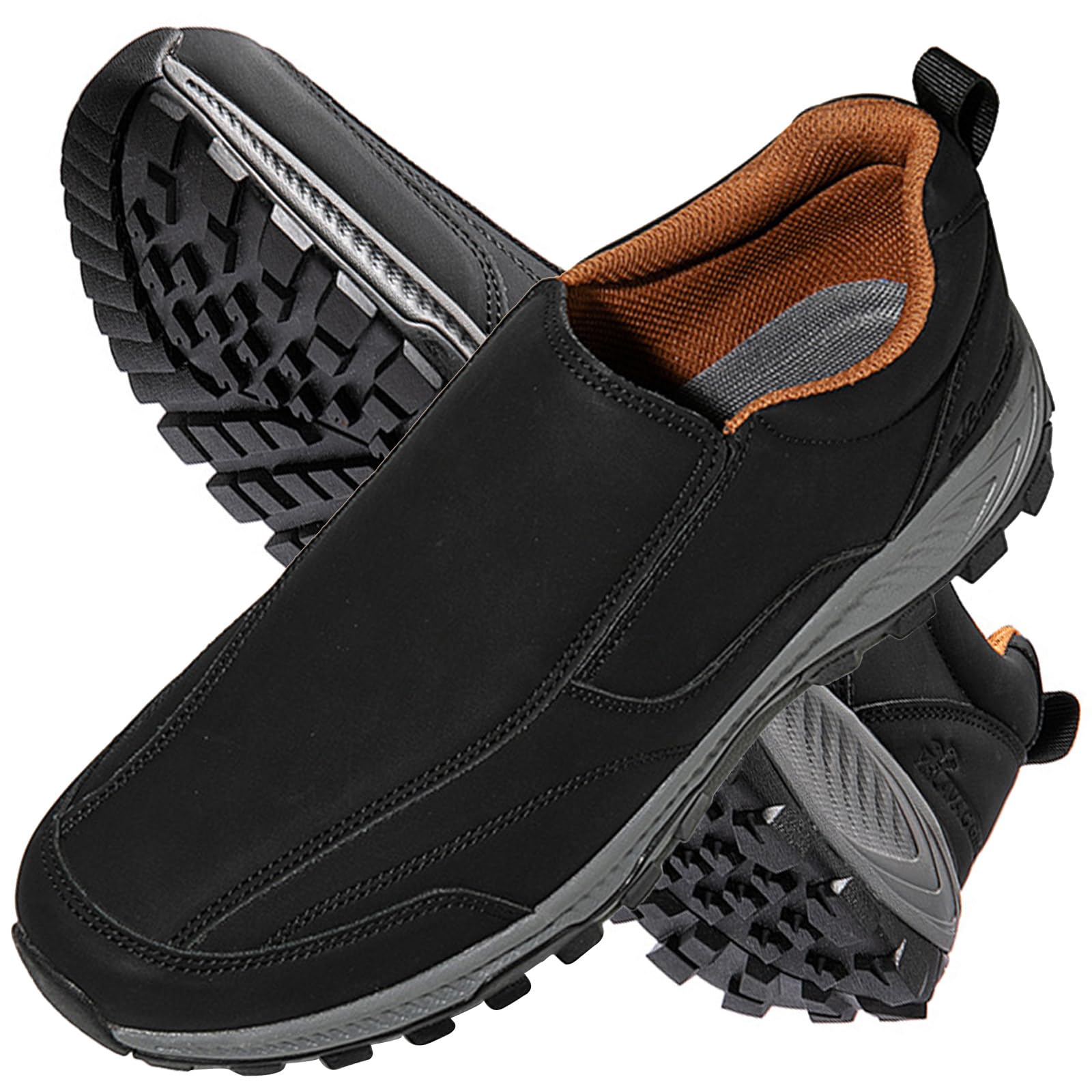 AZMAHT Zapatillas Cómodas Ancho Especial Zapatillas sin Cordones Hombre Impermeable Cuero PU Casual Zapatos MocasÃn Zapatos para Caminar Senderismo