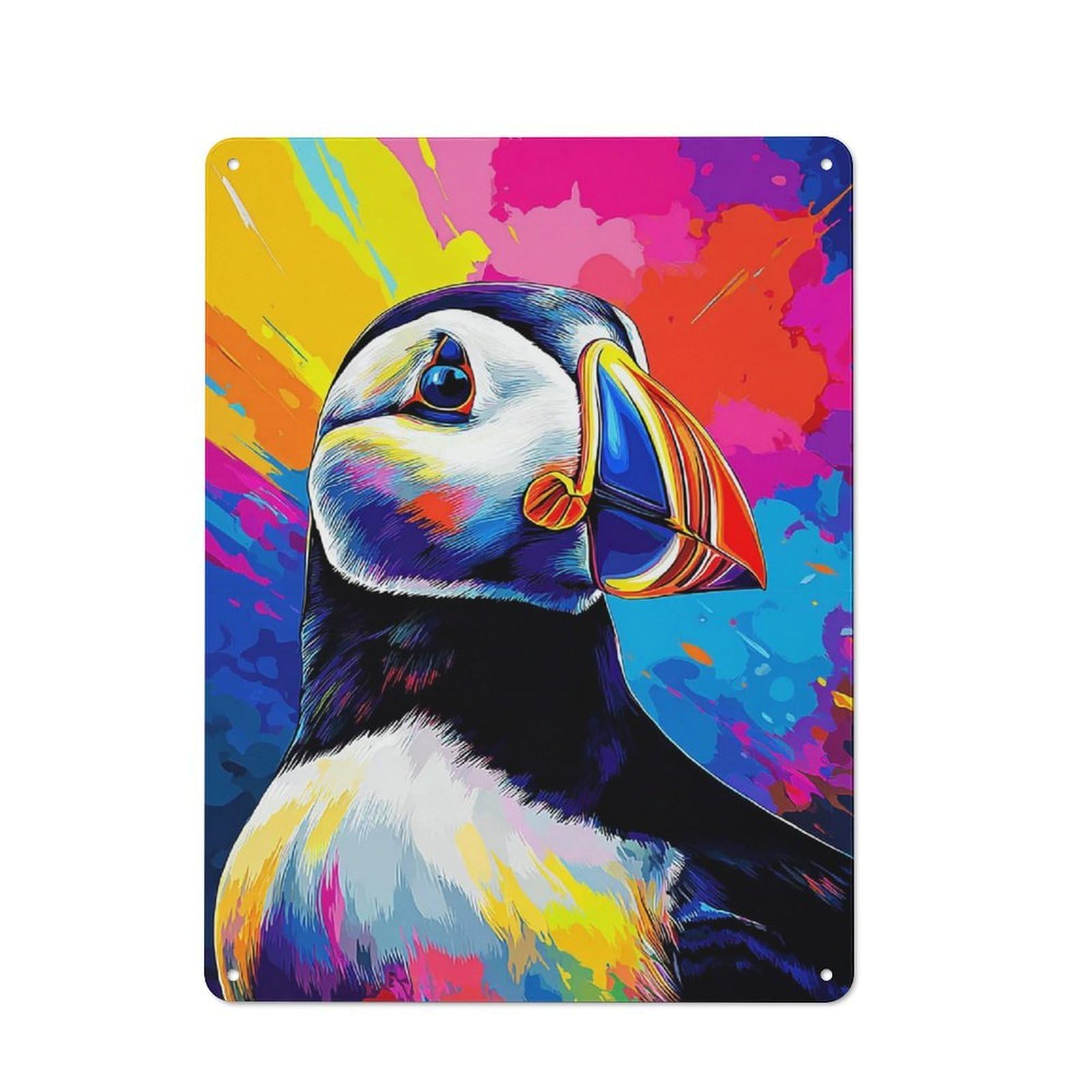 Junmoney Colorful Puffin Portrait -3 For Garden Room Or Summerhouse, Rustic Tin Sign 40X30cm, Wall Decor For Garden Rooms And Summerhouses