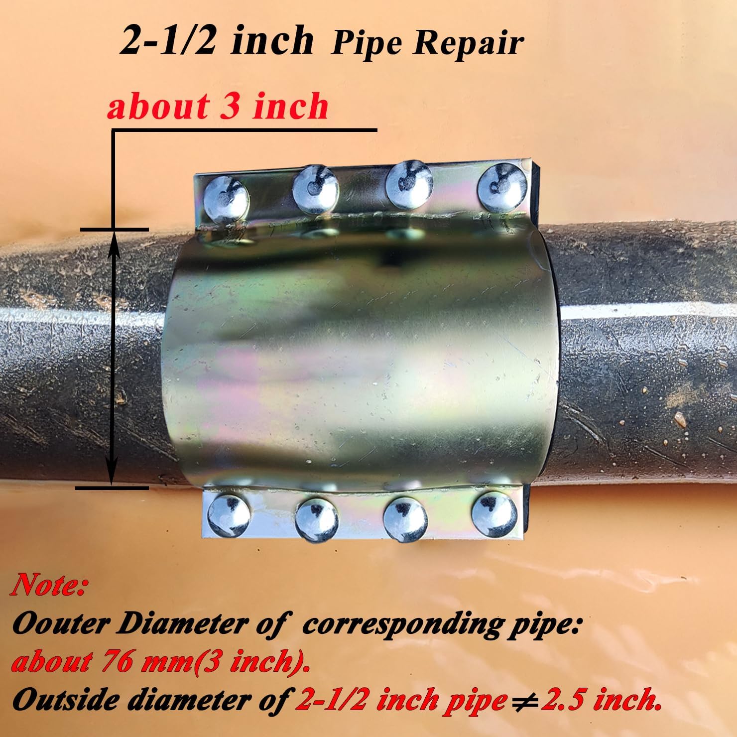 Water Pipe Repair Clamp,OD of The Applied Pipe is About 3 inch,Leak Sealer for Pipes and Plumbing,Length 7.09 inch,Suitable for Steel Pipe,Iron Pipe and PE/PPR Pipes