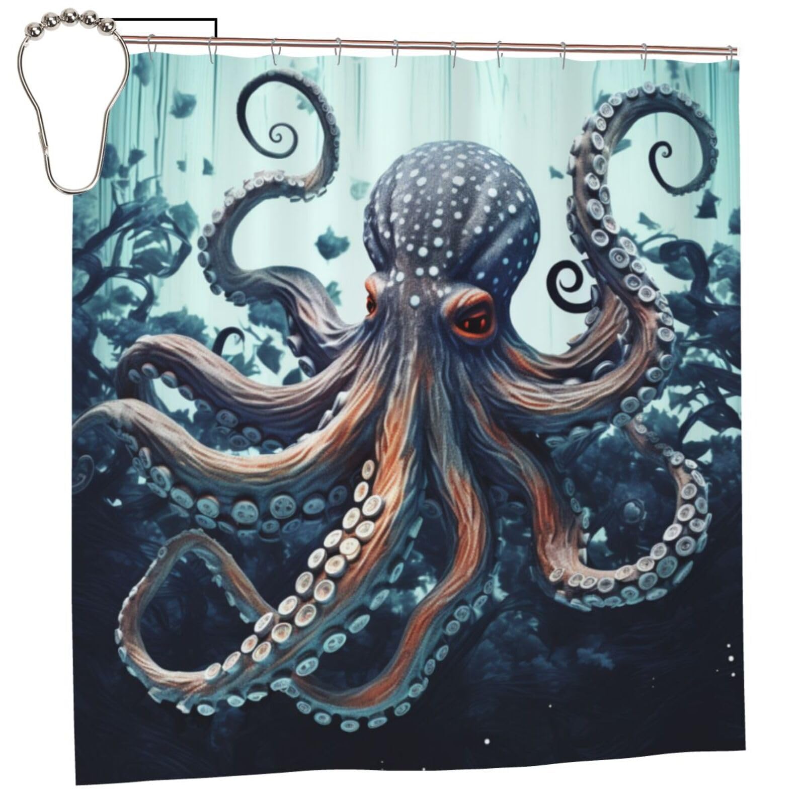 FodPand Cool Octopus Shower Curtain 70"x70" Waterproof Long Bathroom Curtain Heavy Duty Thick Cloth Bath Curtain Set with Hooks, Modern Abstract Art Pattern Bathroom Shower Curtains