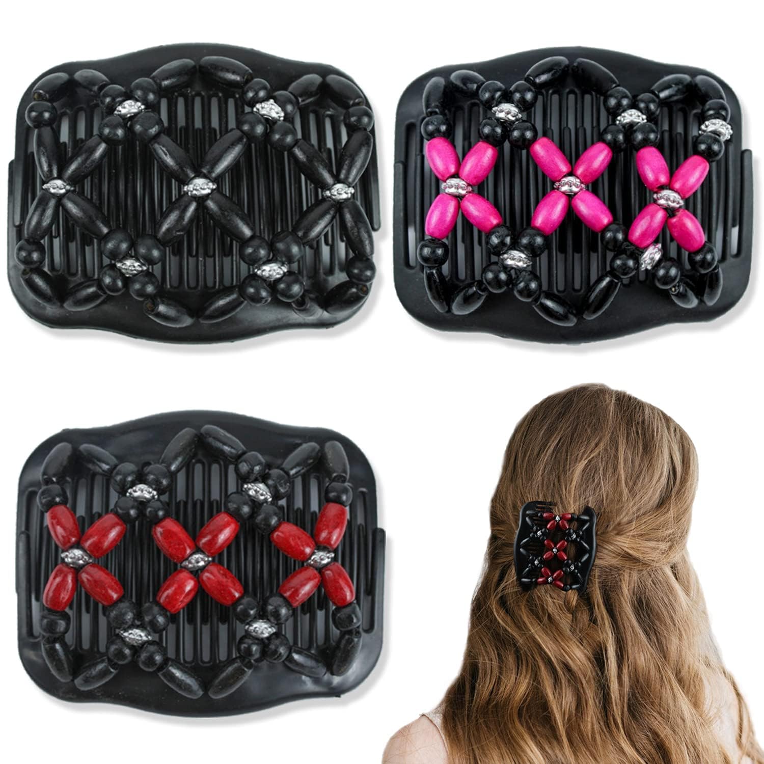 Vtg Hair‎ Accessories S-L Clips Picks Combs Beaded Comb Bun Cover...Lot of 65+ Amazon.com : 5 Pieces Stretchy Beaded Hair Accessories  main image 2