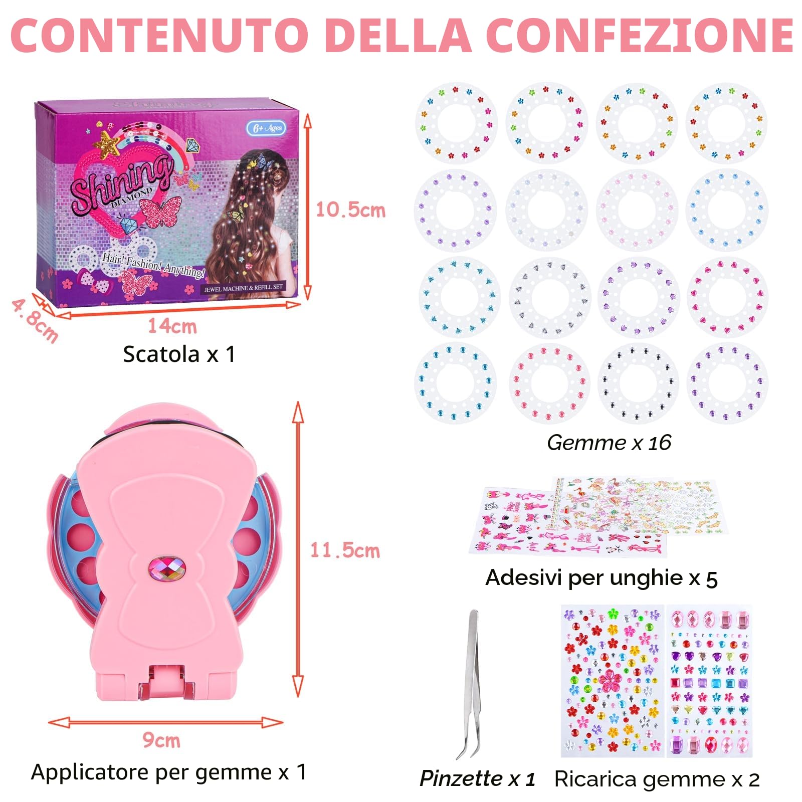 SEMKOTREE Brillantini per Capelli, Accessori Capelli Applicatore Strass con 420 Adesivi, Glitter Capelli Accessori per Capelli, Macchina Brillantini con Pinzette