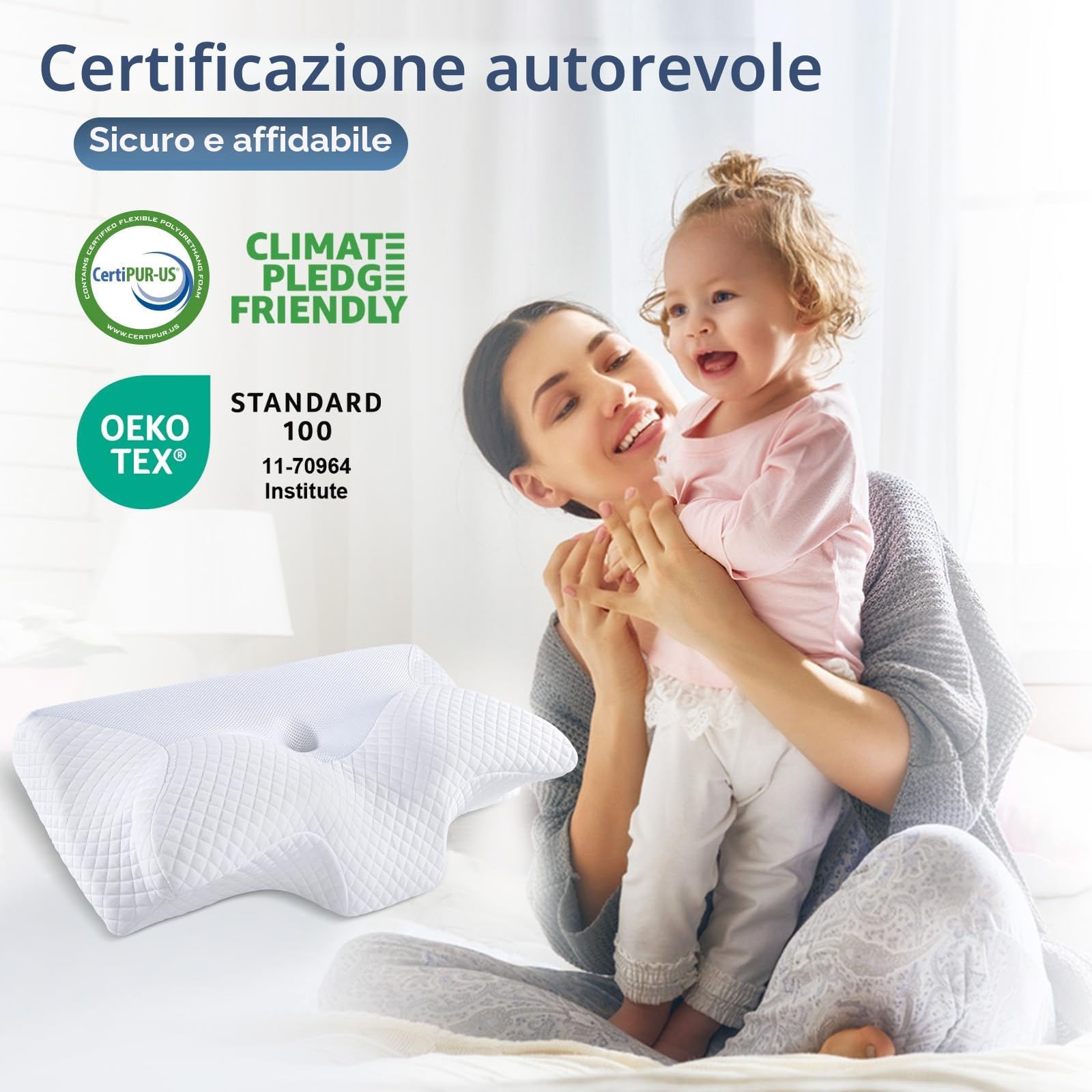 HOMCA Cuscino Cervicale Ergonomico Cuscino Memory Foam per Supporto Cuscino Ortopedico per Dormire sul Fianco e sulla Schiena, 70 x 40 x 8,5/14cm