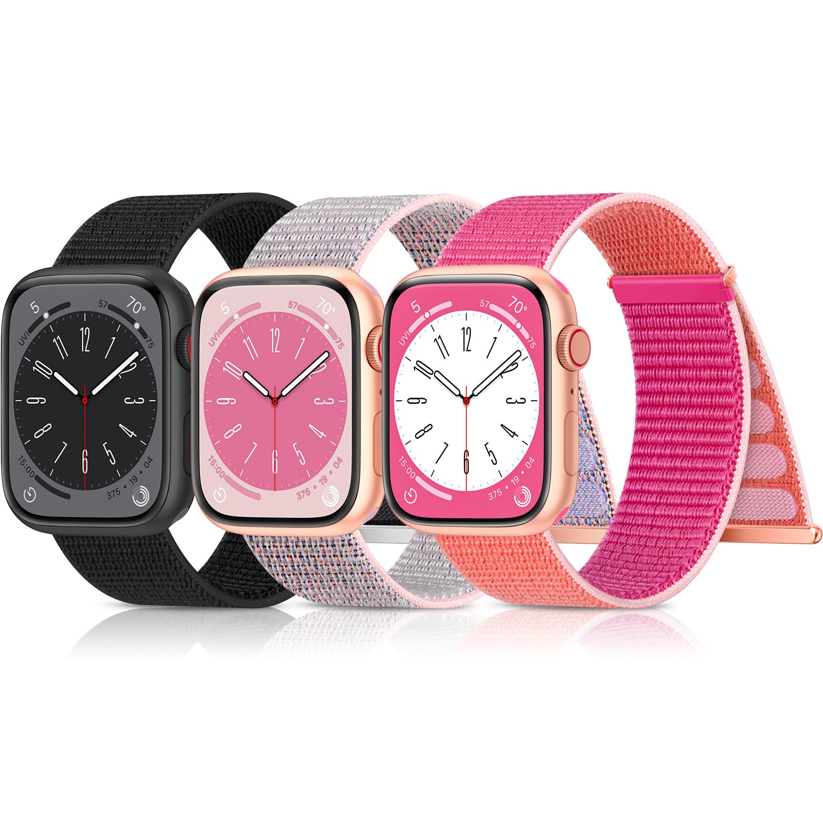 HEARTBOOM 3 Pack Sport Loop Nylon Band Compatible with Apple Watch Bands 40mm 44mm 38mm 41mm 45mm 49mm 42mm Women Men,Stretchy Elastic Strap for iWatch Series 9 8 7 6 5 4 3 SE Ultra