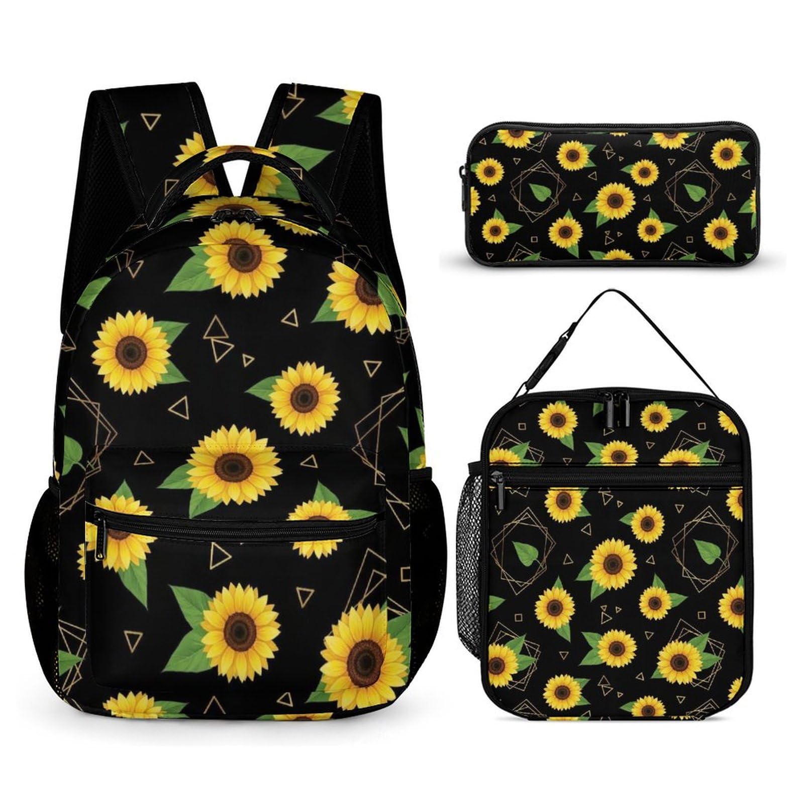 Sac à dos léger avec boîte à lunch, trousse de maquillage et rangement (motif tournesol (11))
