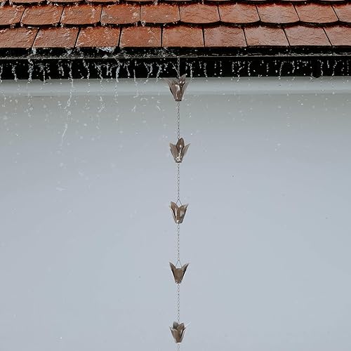 Miniatura 4 de DUSVALLY Cadena de lluvia, cadena de lluvia de flores de metal de 7.88 pies, repuesto funcional y decorativo para canaletas, ajustable, plata antigua