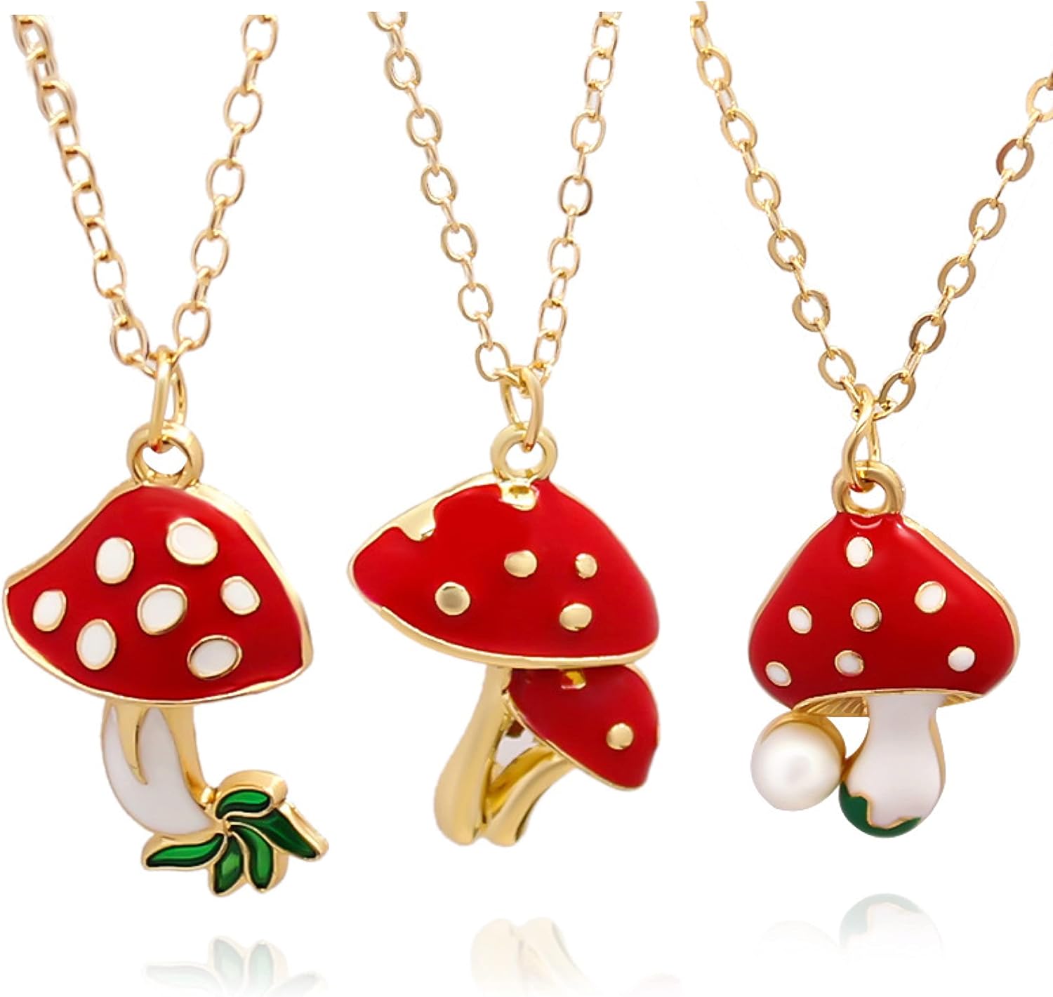 Pack 3 Cute Mushroom Pendant Chain Necklace for Three Best Friends | Daughter Gold Dainty Fashion Friendship Christmas Birthday Jewelry Gifts