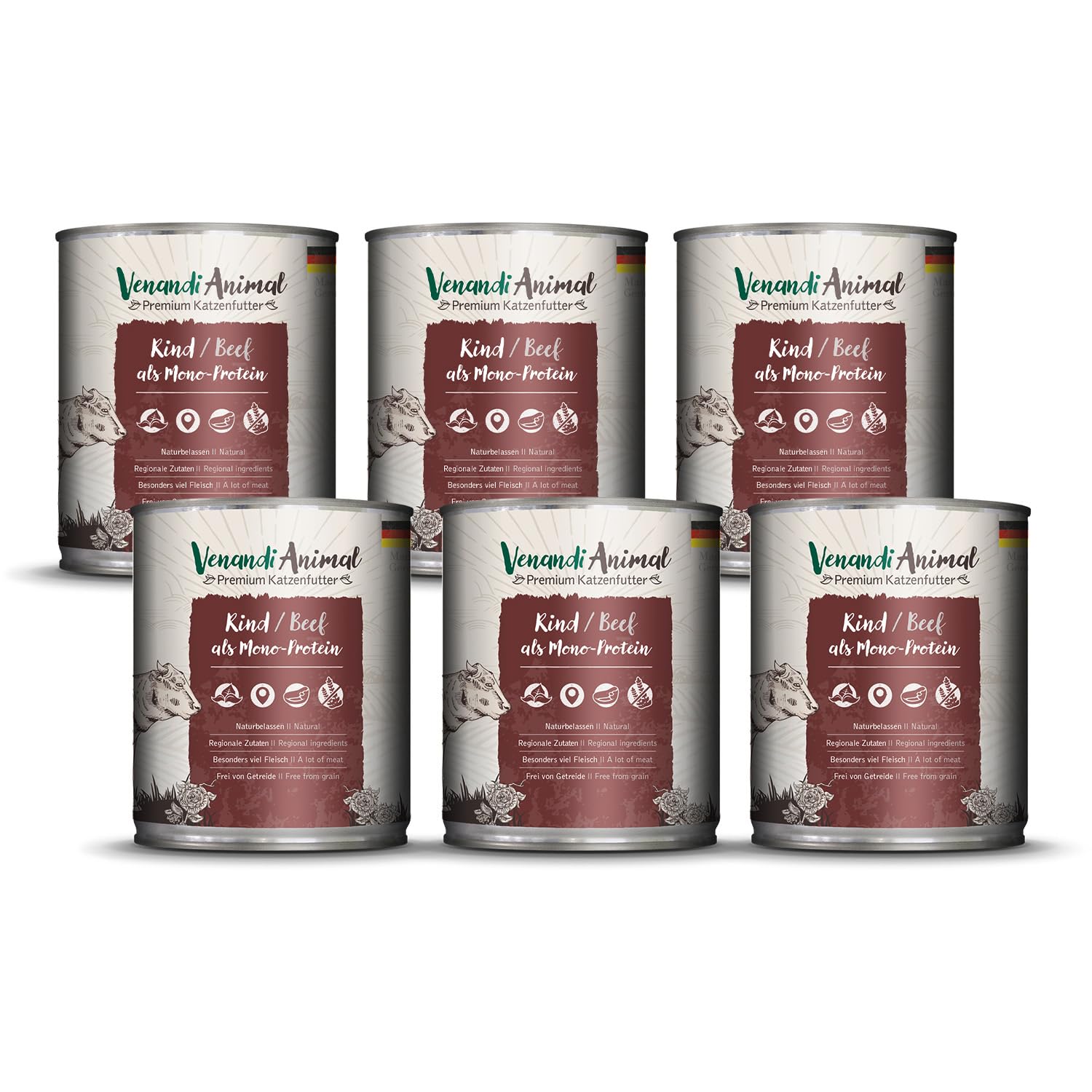 Venandi Animal - Premium Nassfutter für Katzen - Rind als Monoprotein 6er Pack (6 x 800 g), getreidefrei, Monoprotein