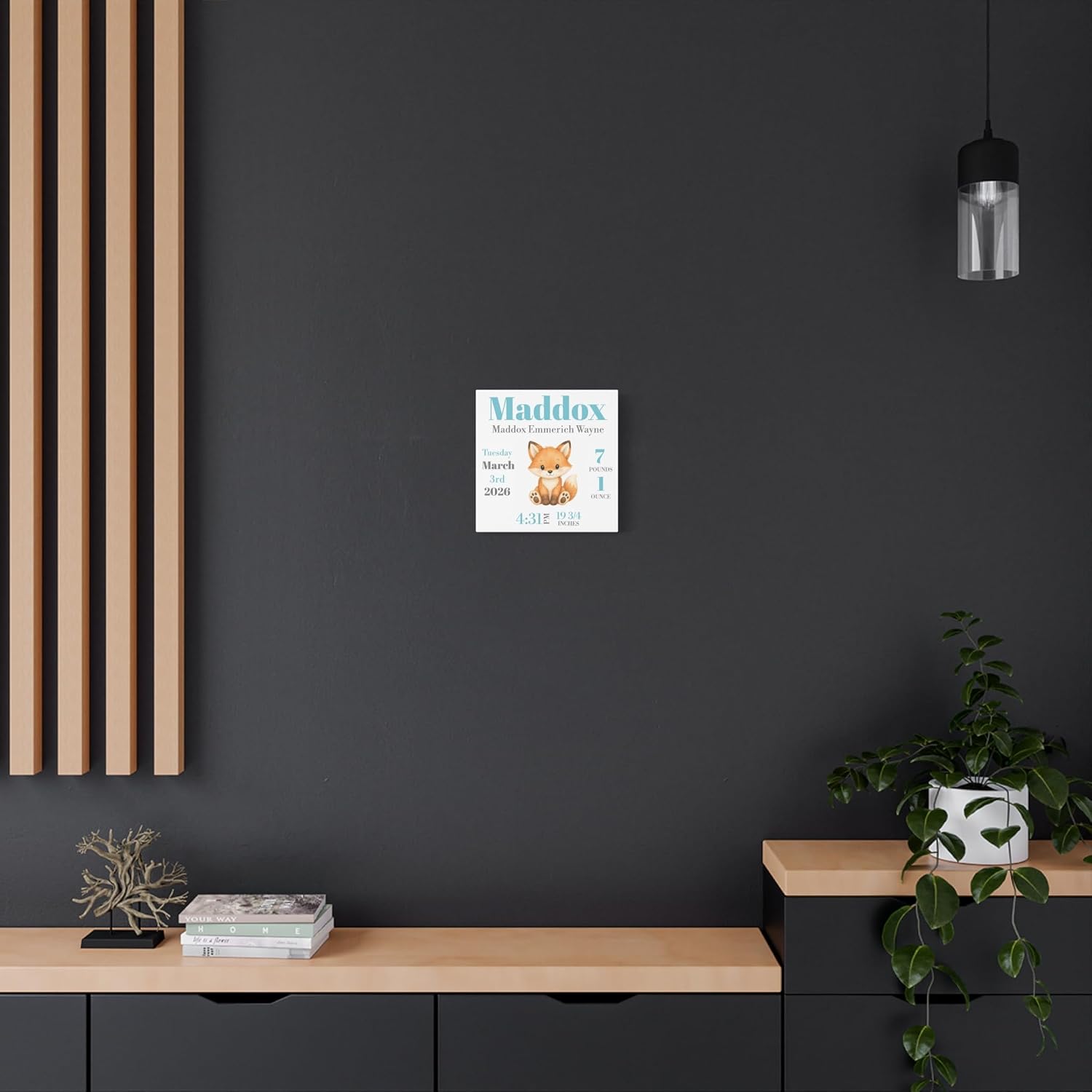 DesygnTheory - Personalized Baby Birth Stats Canvas, Custom Birth Announcement Wall Art Keepsake Gift, Baby Fox Design