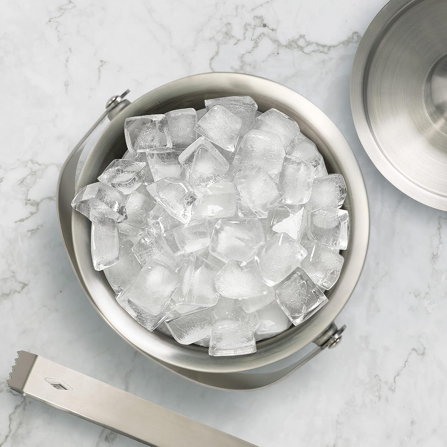 Seau à Glace Isotherme Double Paroi en Acier Inoxydable avec Couvercle Ustensiles pour Bar et Vin (3L)