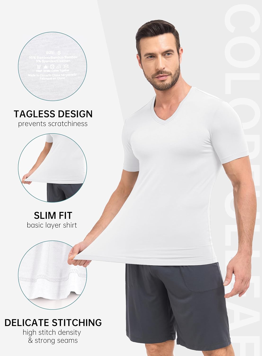 COLORFULLEAF Mens Bamboo Rayon Undershirts V Neck T Shirts Short Sleeve Slim Fit Tees Tag-Free 3 or 6 Pack - Image 4