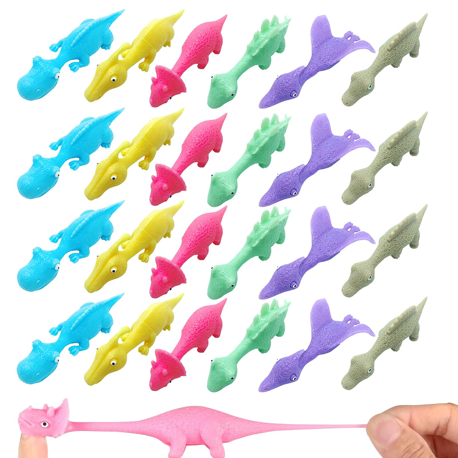 25pcs Slingshot Dinosaur Finger Toys for Kids & Adults,Stretchy Flying Dinosaur Flick Toy,Finger Slingshot Funny Rubber Finger Dinosaur Toys for Birthday Easter Party Favors Stocking Stuffers