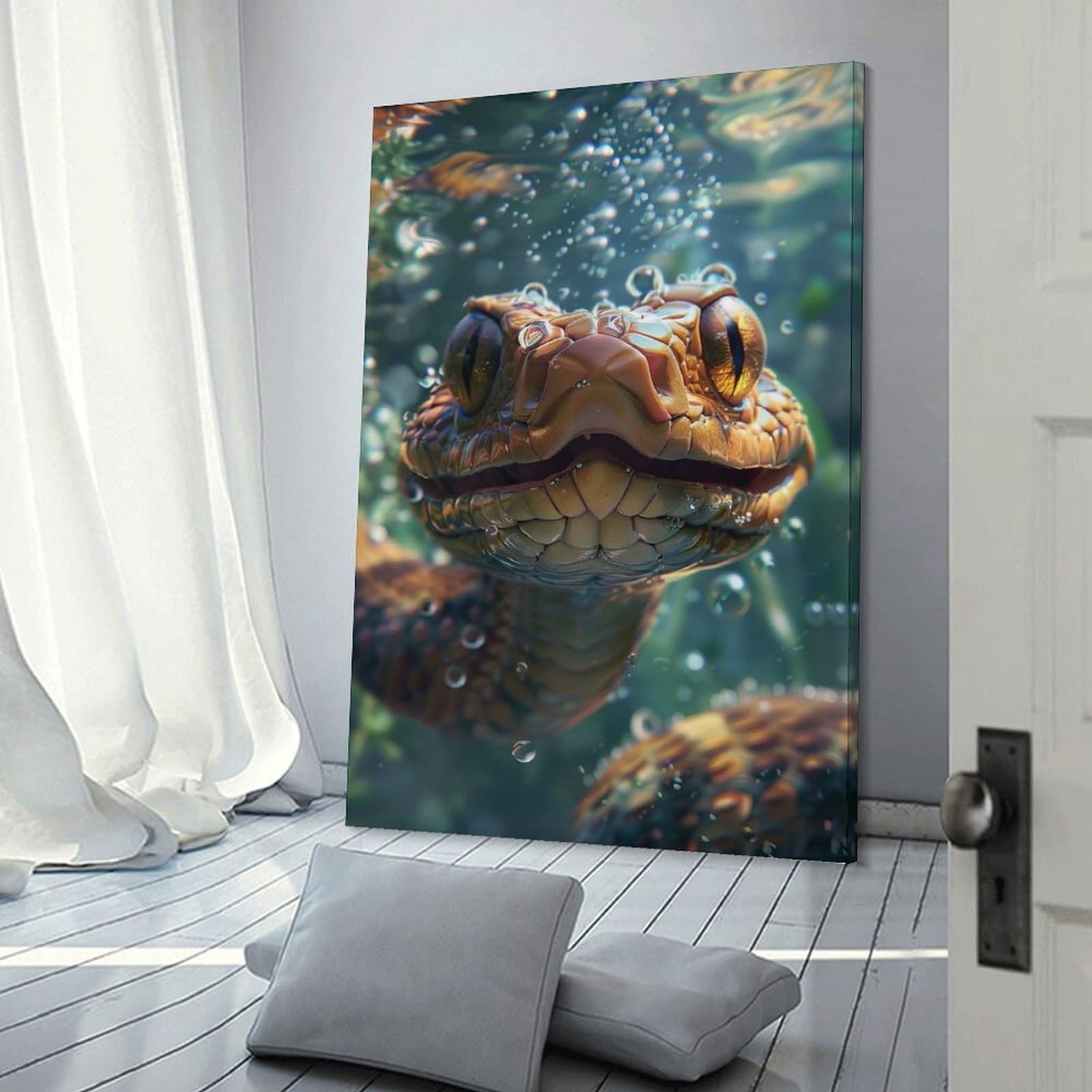 Junmoney Snake Sea Hanging Wall Art, 24x36inch(60x90cm), for Bedroom Walls, Guest Spaces Or Lounges, An Easy Wall Refresh for Bedrooms