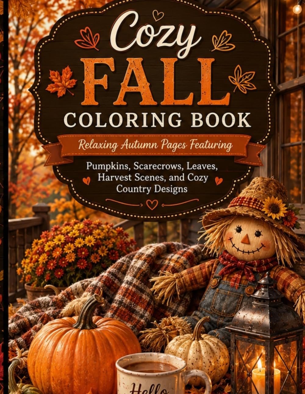 Cozy Fall Coloring Book: Relaxing Autumn Pages Featuring Pumpkins, Leaves, Animals, Harvest Scenes, and Cozy Country Designs