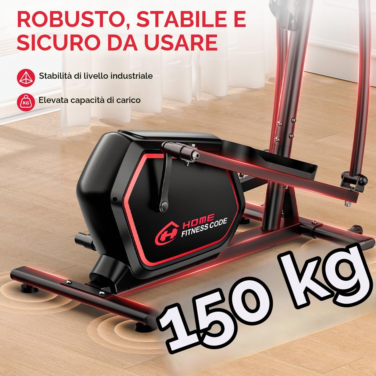Ellittica Magnetica Compatta per Casa, Resistenza a 16 Livelli con Monitor Frequenza Cardiaca, Monitor LCD, Design Ultra-Silenzioso 30dB, Portata 150kg