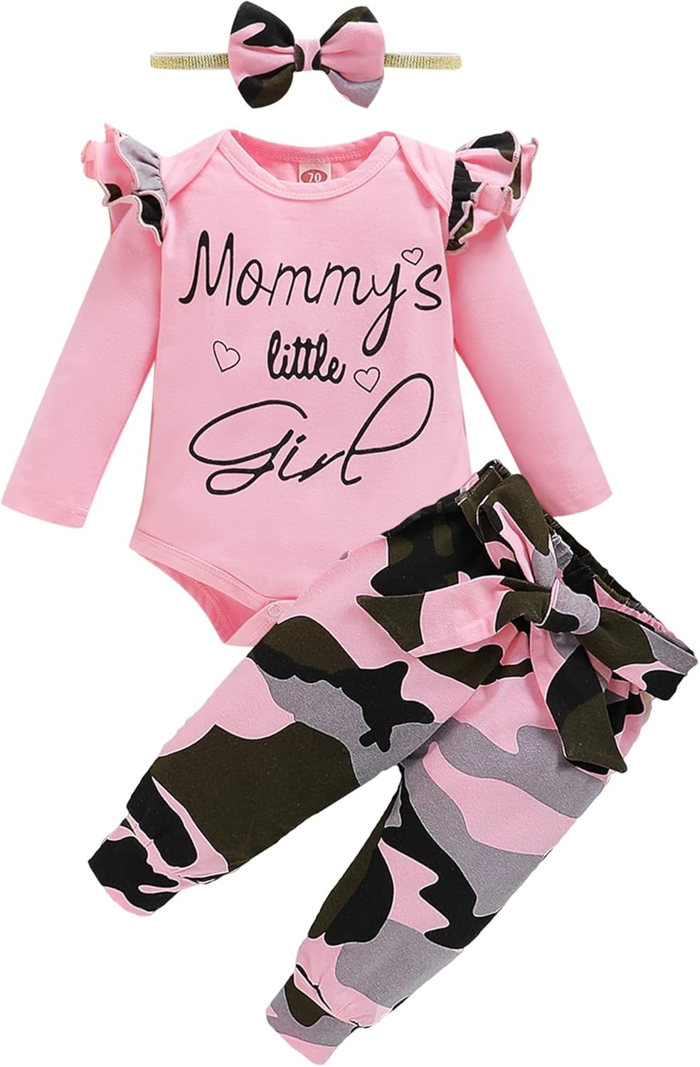 Infant Baby Girl Clothes Newborn Girl Outfit Long Sleeve Romper Pants Set Cute Baby Clothes for Girls Fall/Winter 6-12 Months L Camo Pink