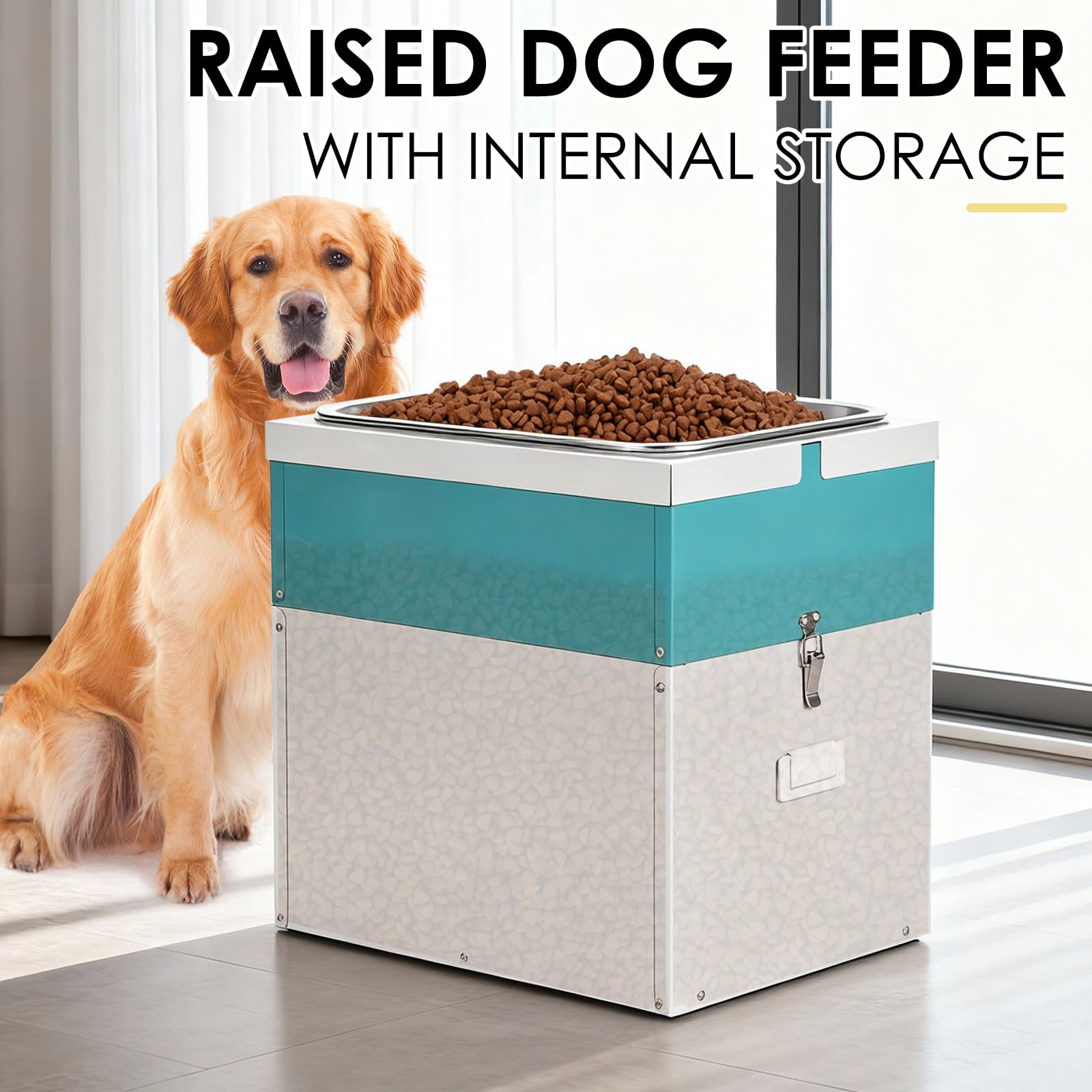 Comederos Elevados para Perros, Comedero Elevado de 38Cm de Altura para Perros Grandes, Recipiente HerméTico para Almacenar Comida para Mascotas con Una Capacidad de 21Kg para El Hogar o Los Viajes