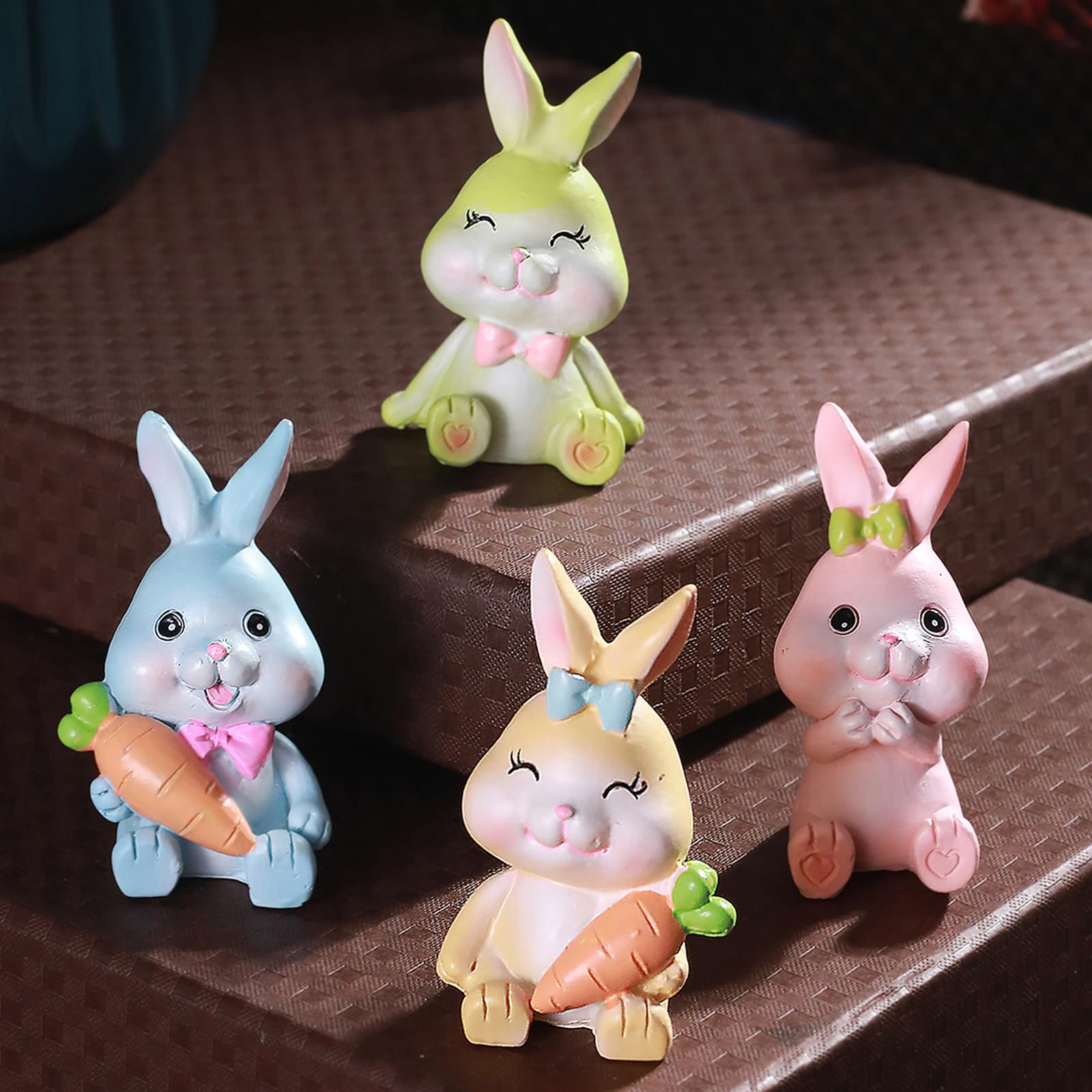 TIED RIBBONS Pack of 4 Decorative Rabbit Miniature Showpiece (Resin, 5 cm x 3.5 cm) Statue for Car Dashboard Home Decor Living Room Bedroom Kitchen Plants Garden Decoration Gift Items