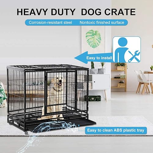 Miniatura 4 de Jaula de metal resistente de 484236 pulgadas, valla grande para perros para entrenamiento, valla de perro para interiores y exteriores, con ruedas