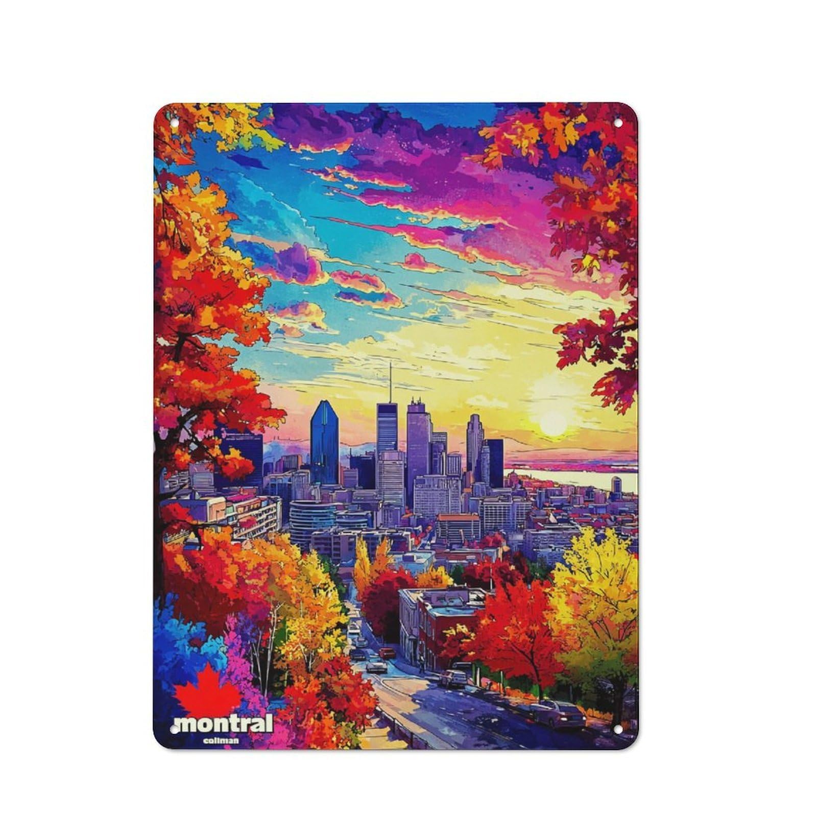 Junmoney Autumn Colors In Montreal Skyline -4 40X30cm Rustic Tin Sign With For Living Room Or Hallway, For Vintage Wall Decor Fans, For Themed Room Decoration