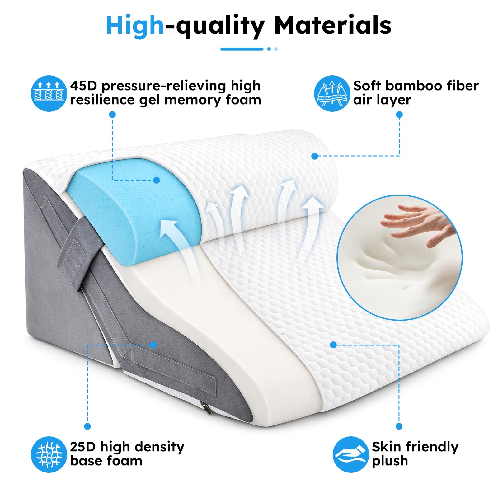 Cuscino a cuneo per dormire, in memory foam, con poggiatesta, inclinazione regolabile, cuscino triangolare rialzato per reflusso acido, sollievo dal mal di schiena, russare, supporto per gambe