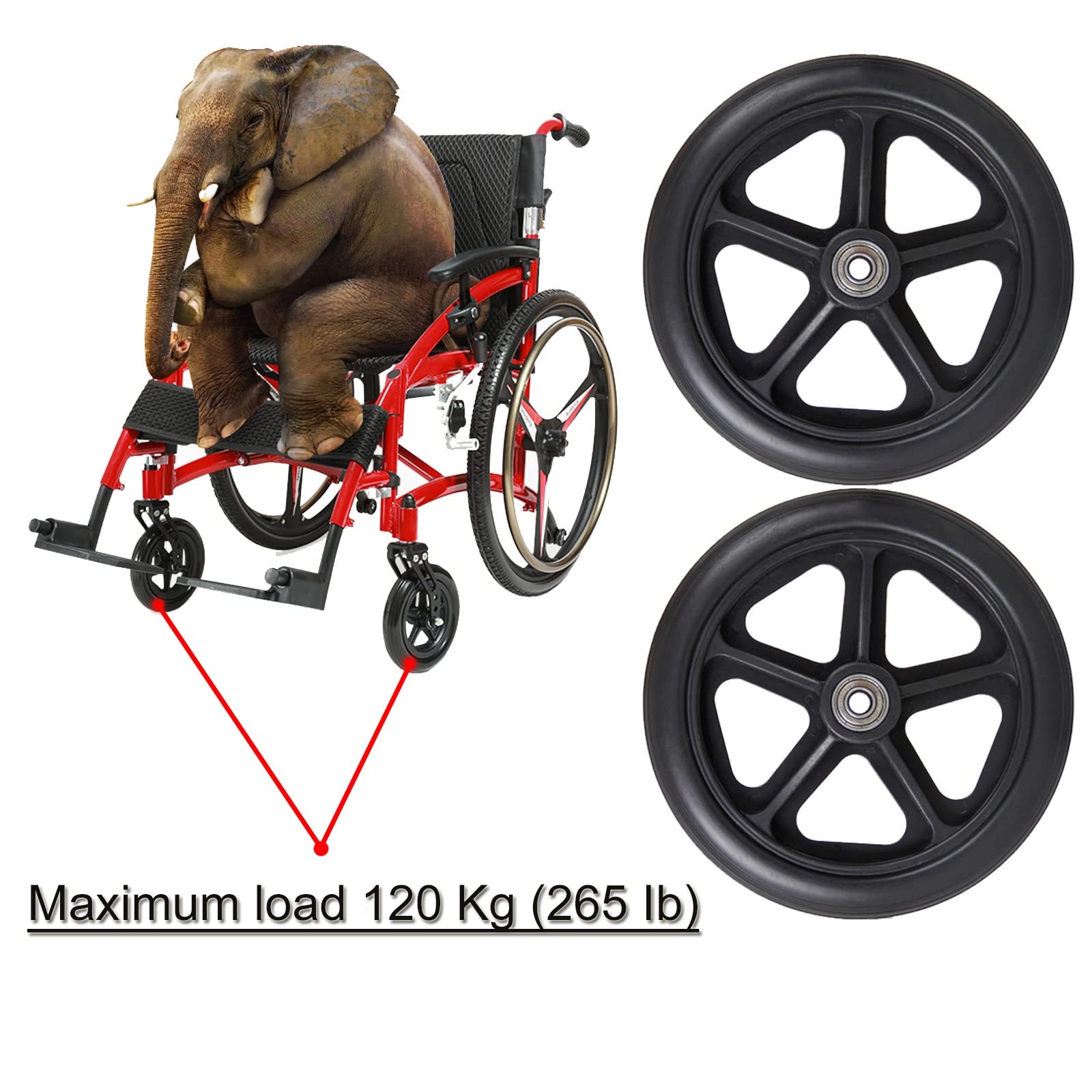 2 Stück Ersatz-Vorderräder für Rollstühle, 7 Zoll und 8 Zoll Rad, 5/16 Zoll Lager, Ersatzräder für vordere Lenkrollen für Rollstühle, 2-3/8 Zoll (60 mm) Nabenbreite, leichte Lenkrolle mit Schraubens
