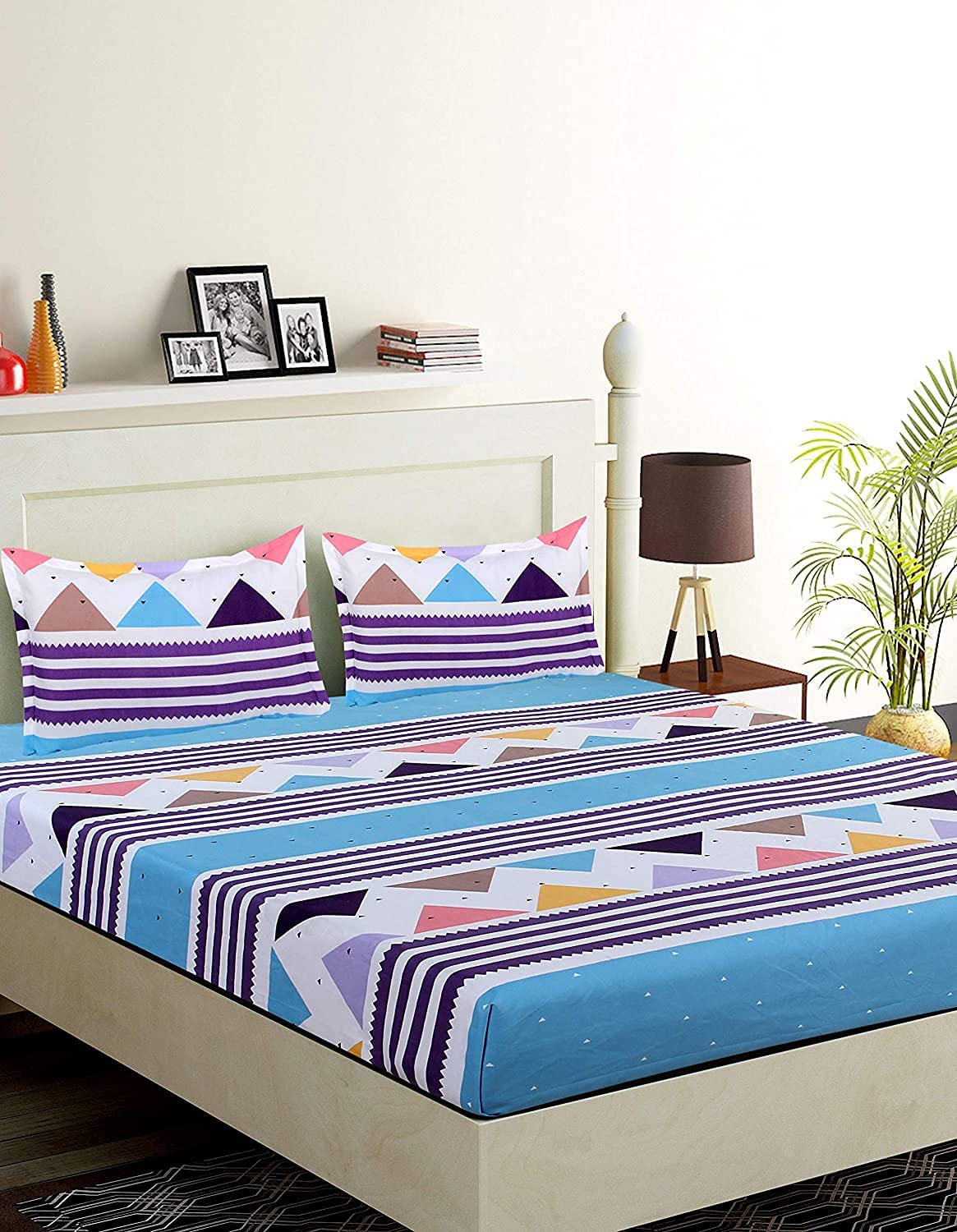 Yellow Glace Cotton Bedsheet - Fitted Sheet with Pillowcase -11