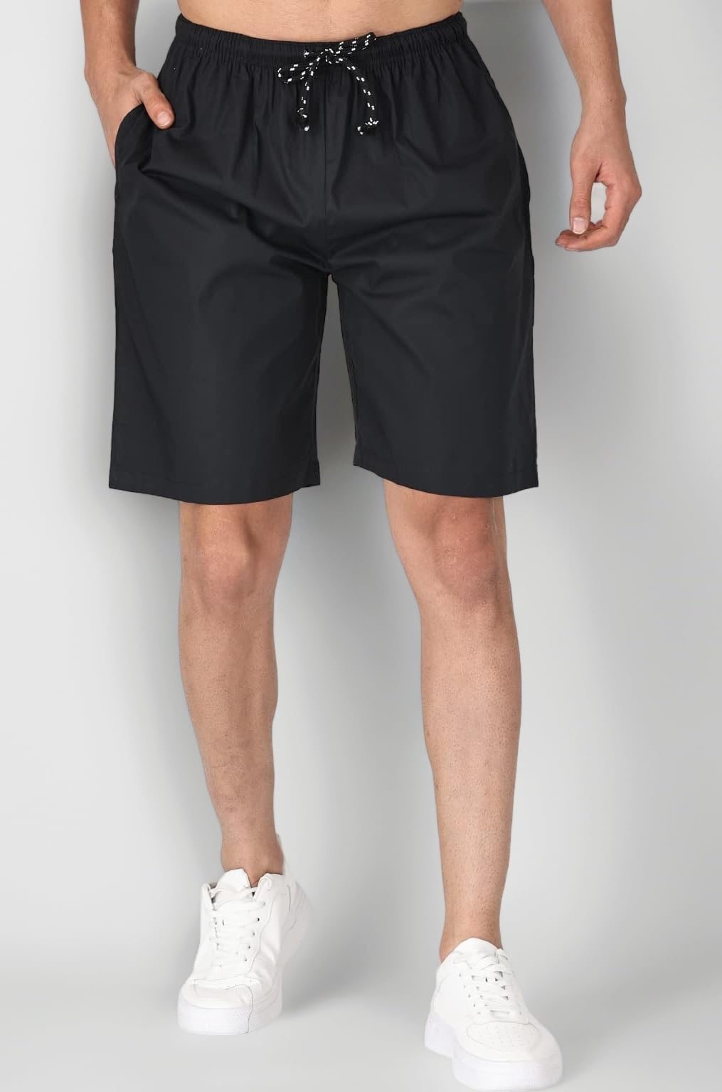 Mens Solid Linen Shorts Casual Drawstring Regular Fit Summer Pants with Elastic Waist and Pockets